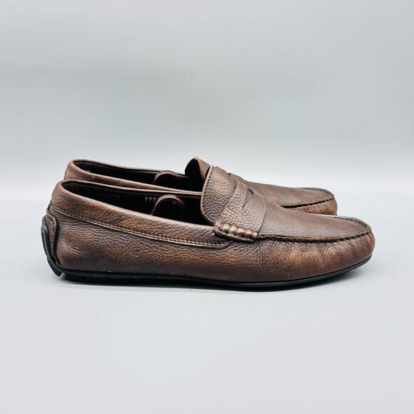 To Boot New York Shoes Mens 8 Brown Leather Penny Loafers Drivers Made Italy - Picture 1 of 10
